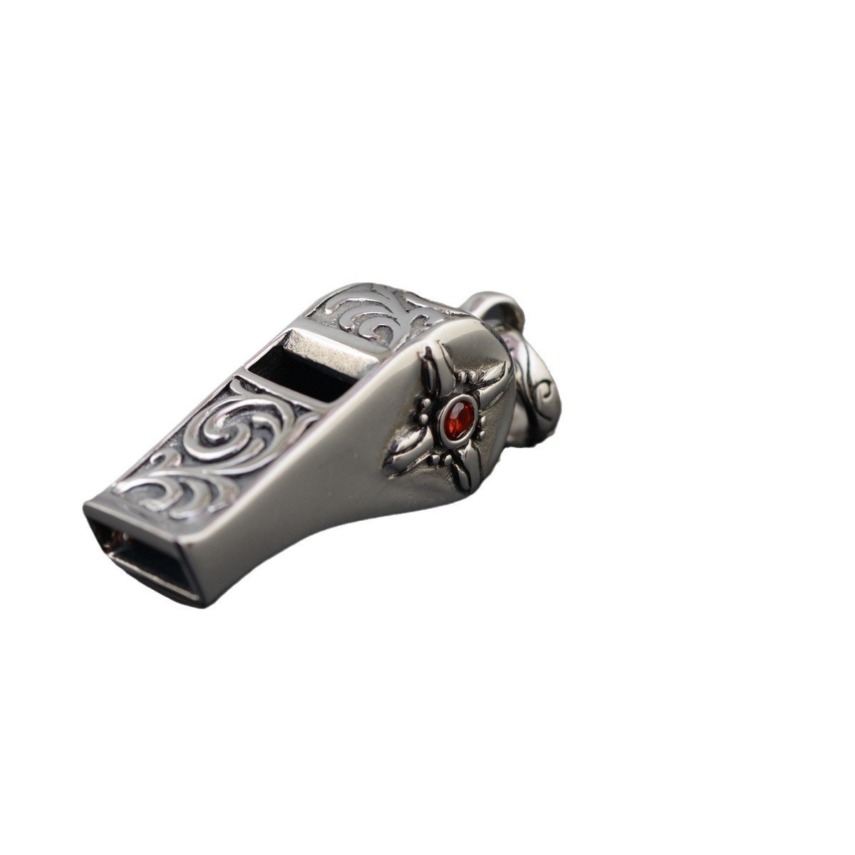 Gothic Cross Whistle Blowing Pendant, S925 Silver, Men’s Biker Survival Charm