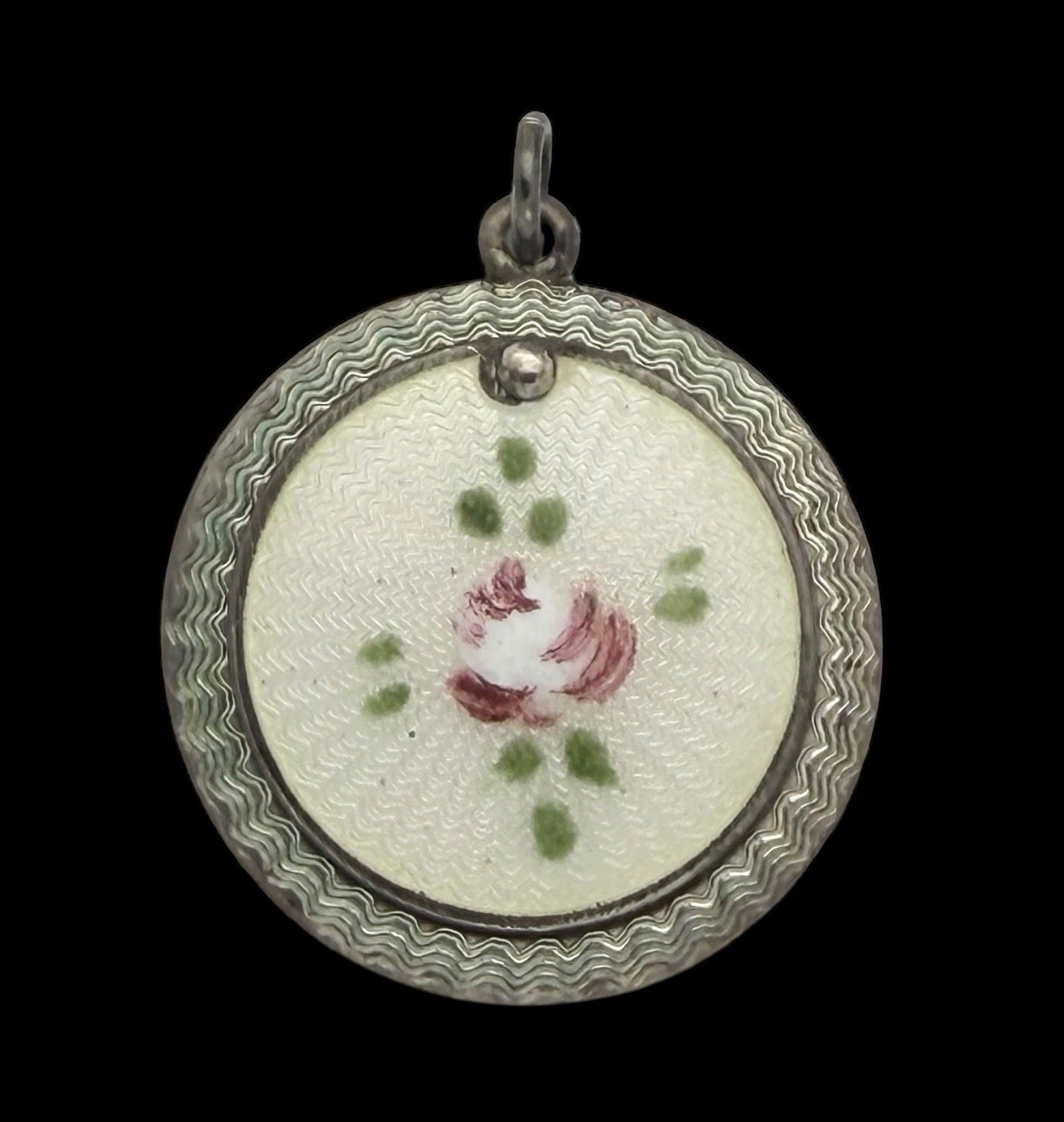 VINTAGE STERLING SILVER VIRGIN MARY & JESUS ENAMEL ROSE CHARM PENDANT 24.7mm