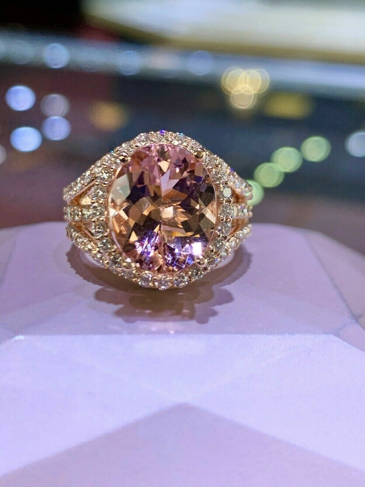 1Ct Oval Simulated Morganite Women’s Cocktail Ring 14k Rose Gold Plated Silver