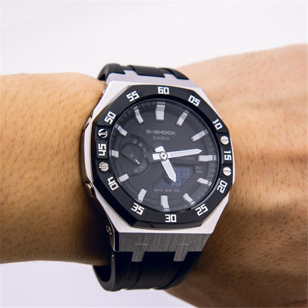 Premium Stainless Steel Case + Silicone Strap AP Mod Kit Set for G-Shock GA-2100