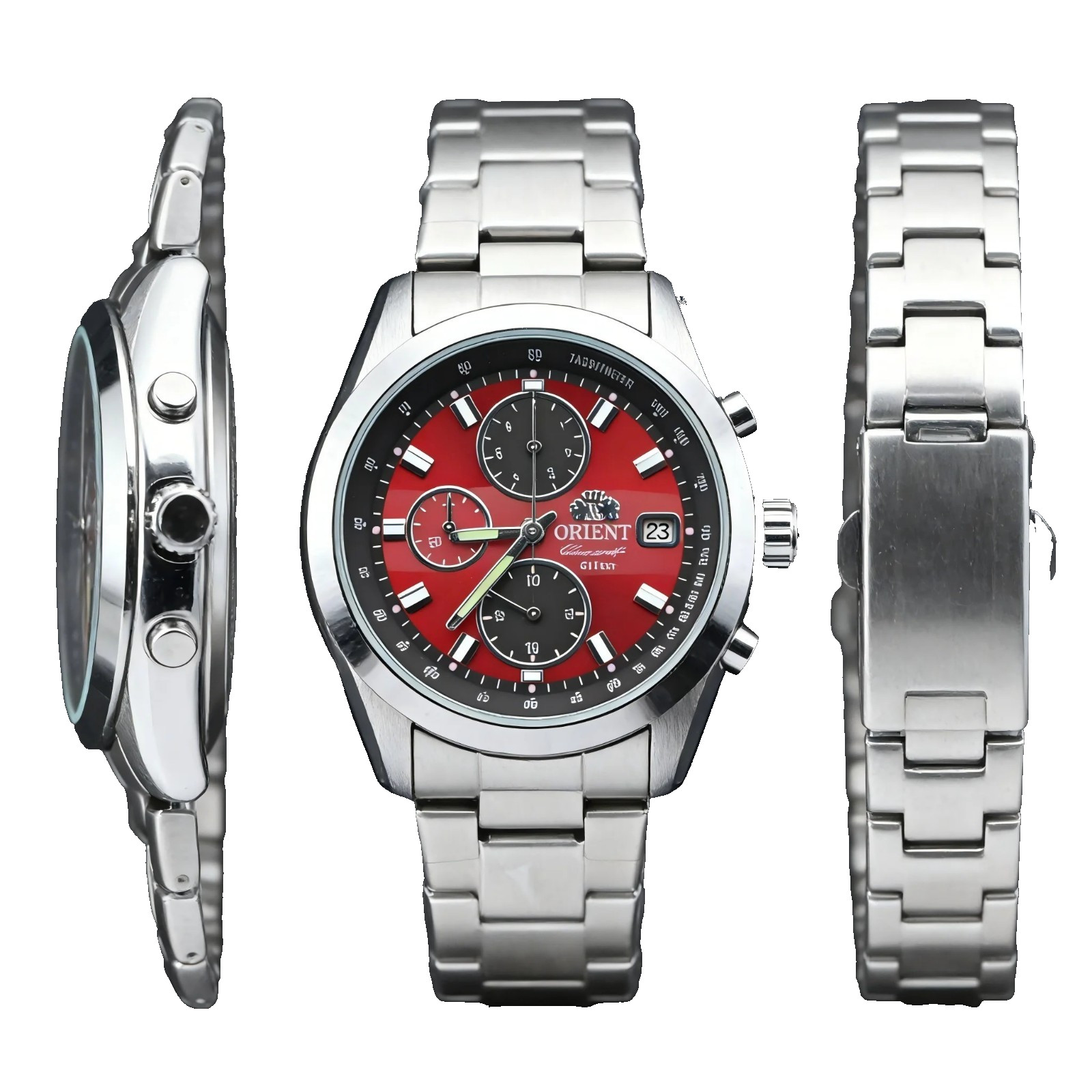 Orient Men’s Chronograph Wristwatch 100M Waterproof Red Dial Sport Watch Mens