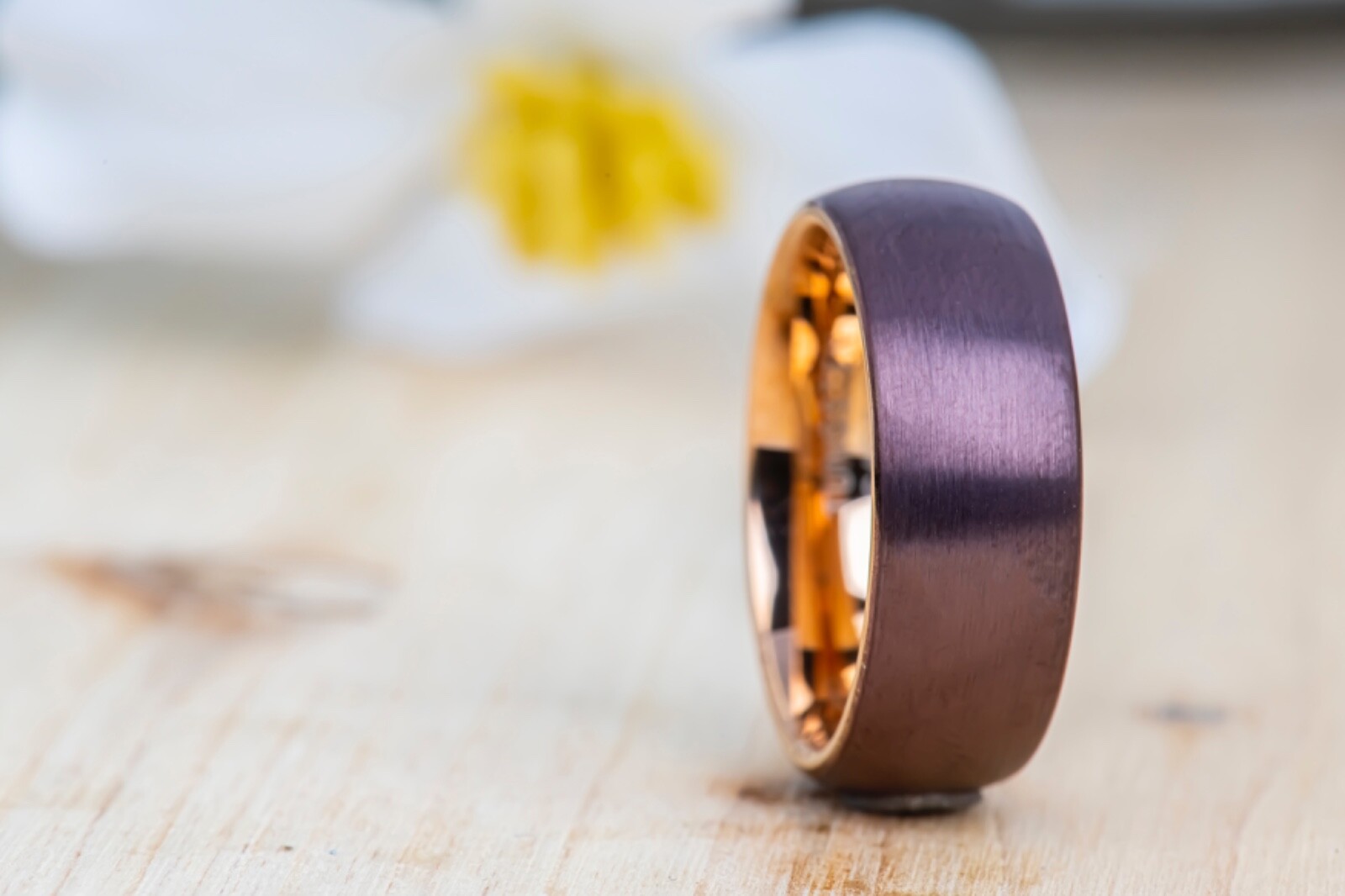 Purple Tungsten Ring Domed Brushed Mens Ring Purple Wedding Ring Rose Interior