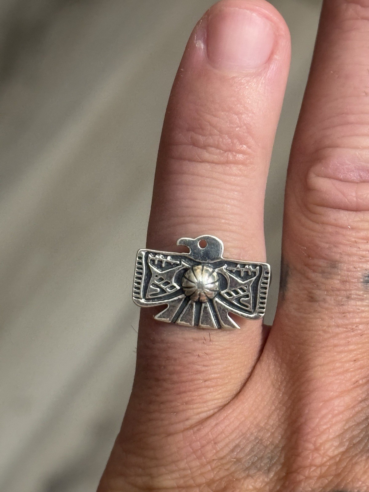 STERLING SILVER STAMPED THUNDERBIRD CONCHO SHOT BAND RING Sz 6,9,or 10 .925