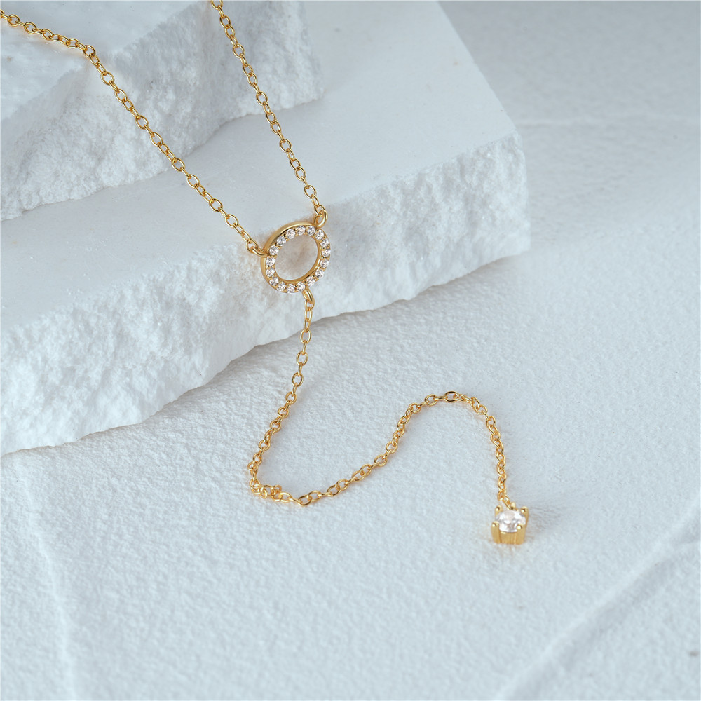 925 Sterling Silver CZ Circle Drop Y Lariat Necklace for Women