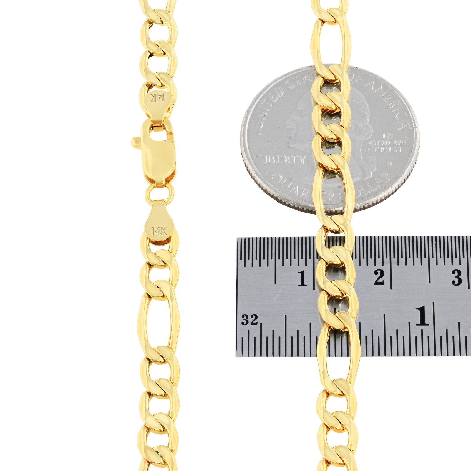 Real 14K Yellow Gold 5.5mm Figaro Chain Italian Link Pendant Necklace Mens 22″