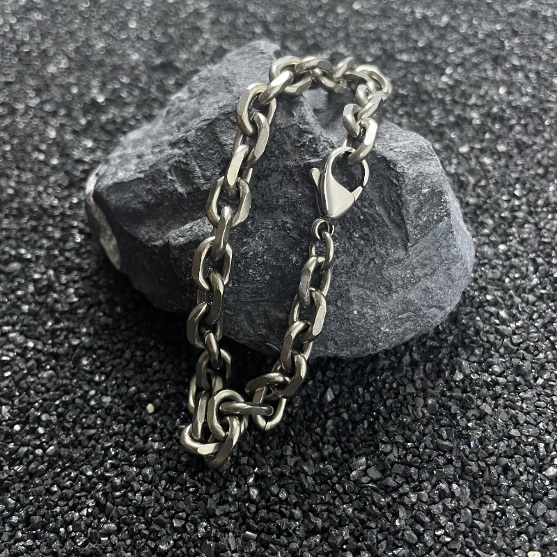 New TA1 Pure Titanium Angle Chain Bracelet 7mm Wide Anti Allergic Length Fashion