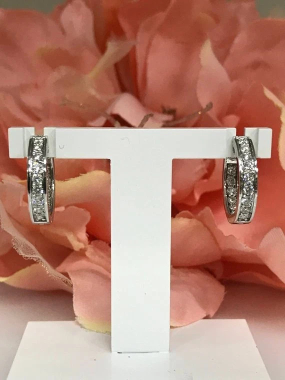 1 CT Round Inside-Outside Real VVS1 Moissanite Hoop Earrings 925 Sterling Silver