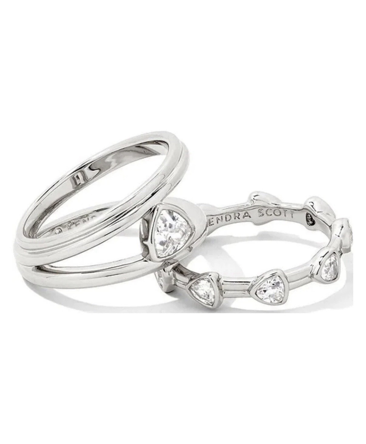 Kendra Scott Arden Silver Ring Set W/White Crystals Sz 8