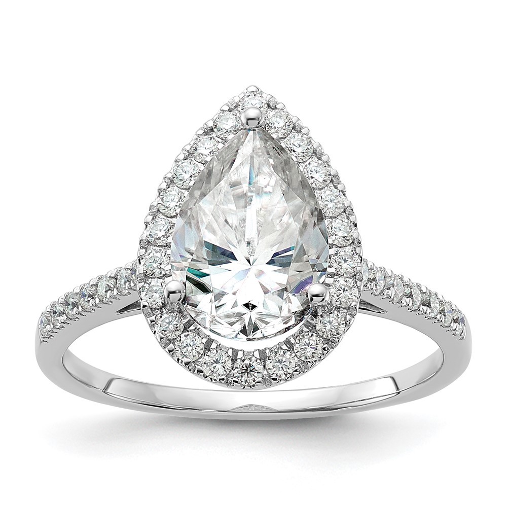 14k White Gold 2 1/2 Ct D E F Pure Light Moissanite Halo Engagement Ring Size 7