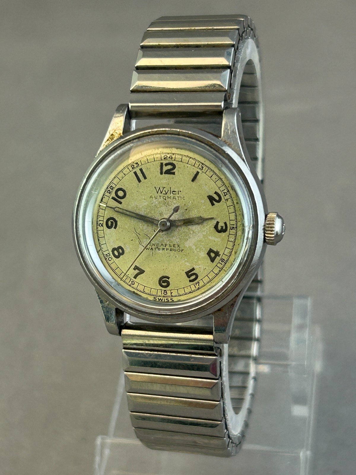 Wyler Bumper Automatic Incaflex Mens Watch, 1940’s, Front Load Case, Runs