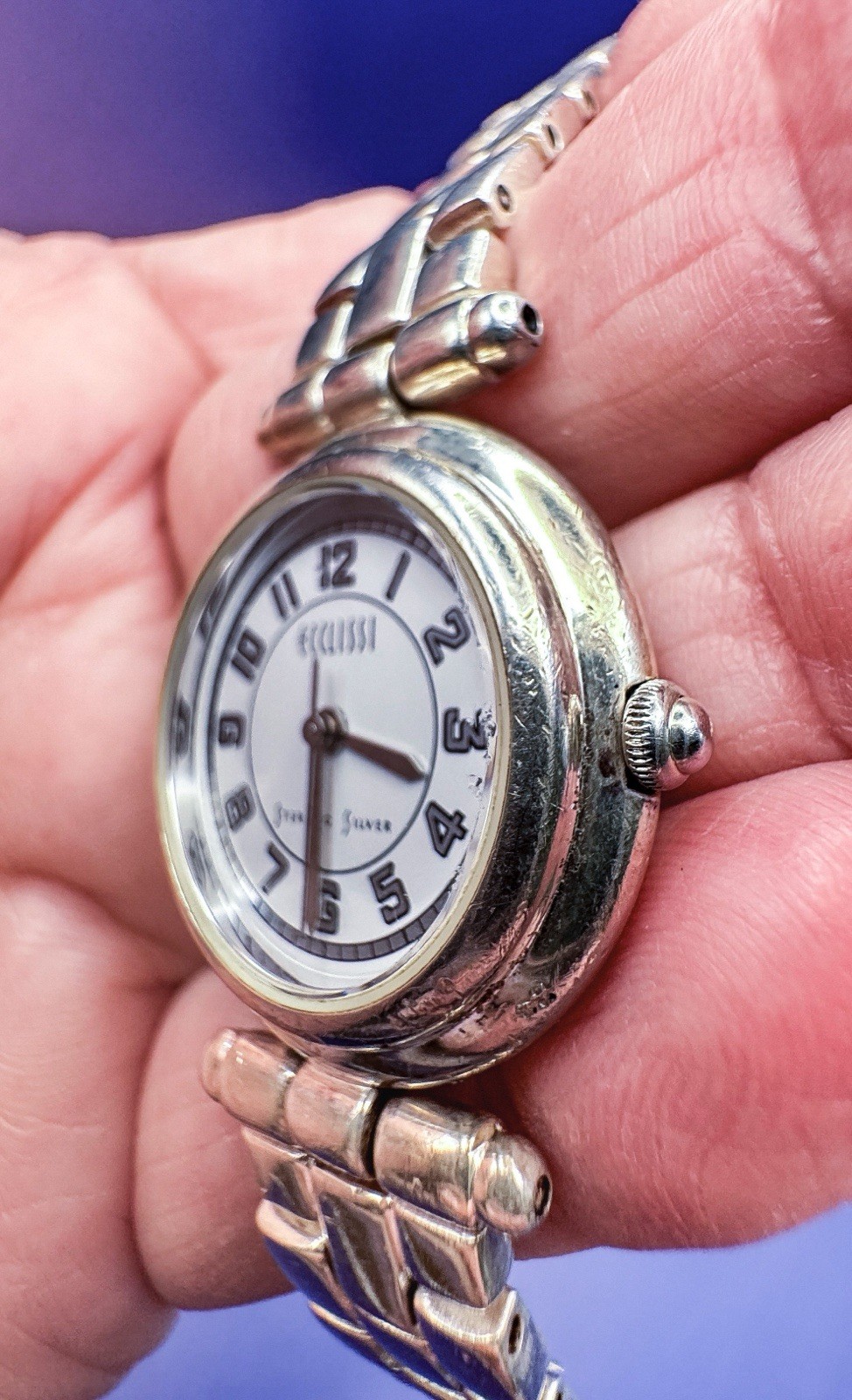 Vintage Ecclissi Women’s Solid Sterling Silver Watch Band 925 New Battery Works