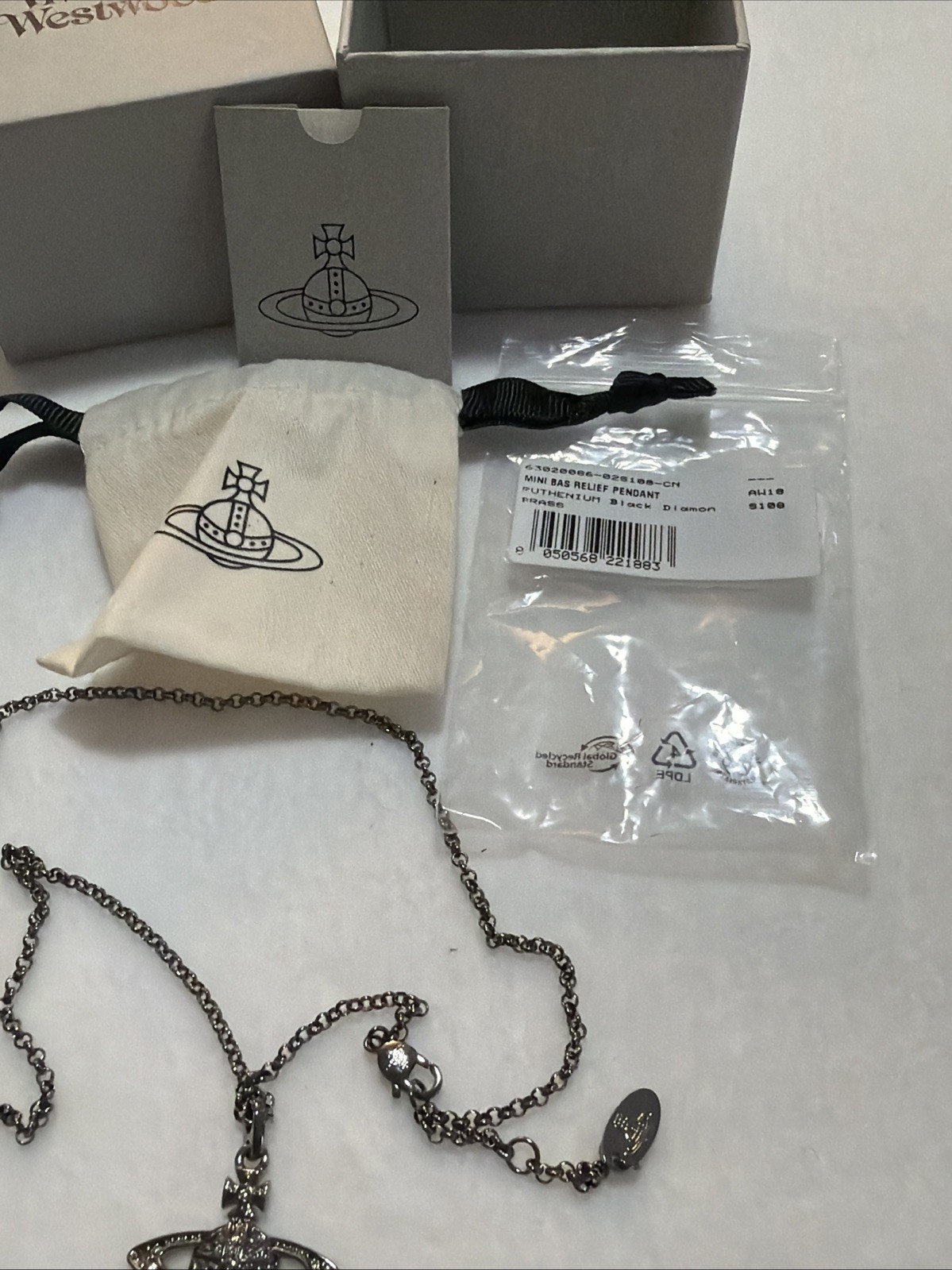 Vivienne Westwood Mini BAS RELIEF PENDANT Black Diamond Ruthenium 100% AUTHENTIC