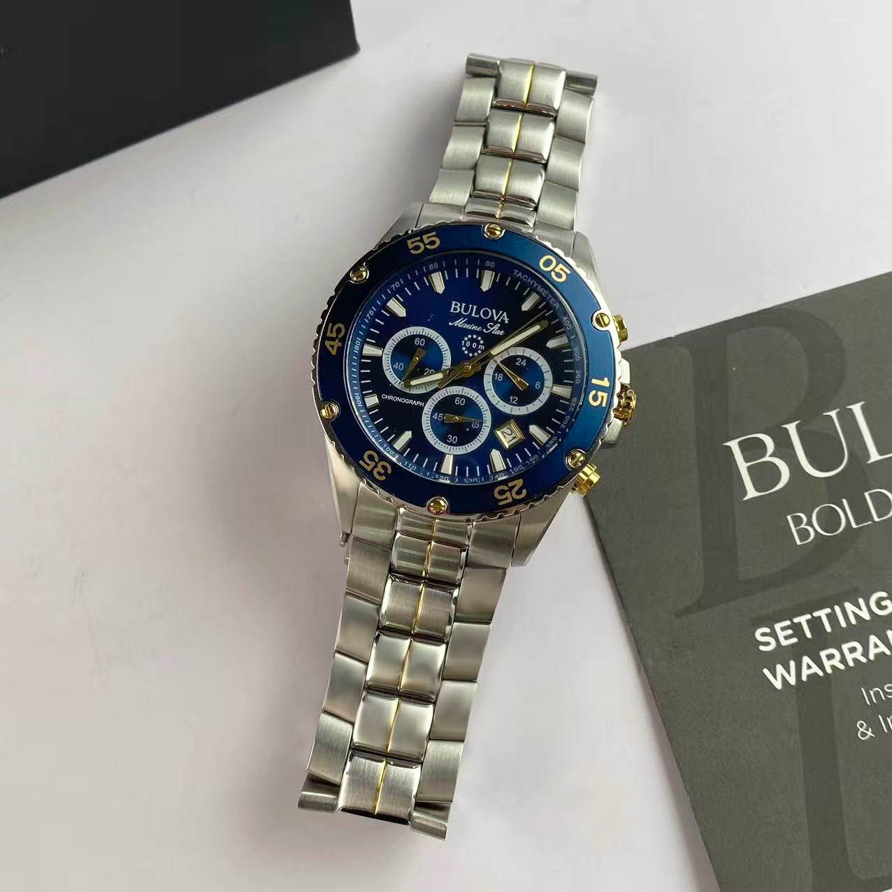Bulova 98B400 Men’s Marine Star Chronograph Watch Blue Dial Men’s Quartz Watch