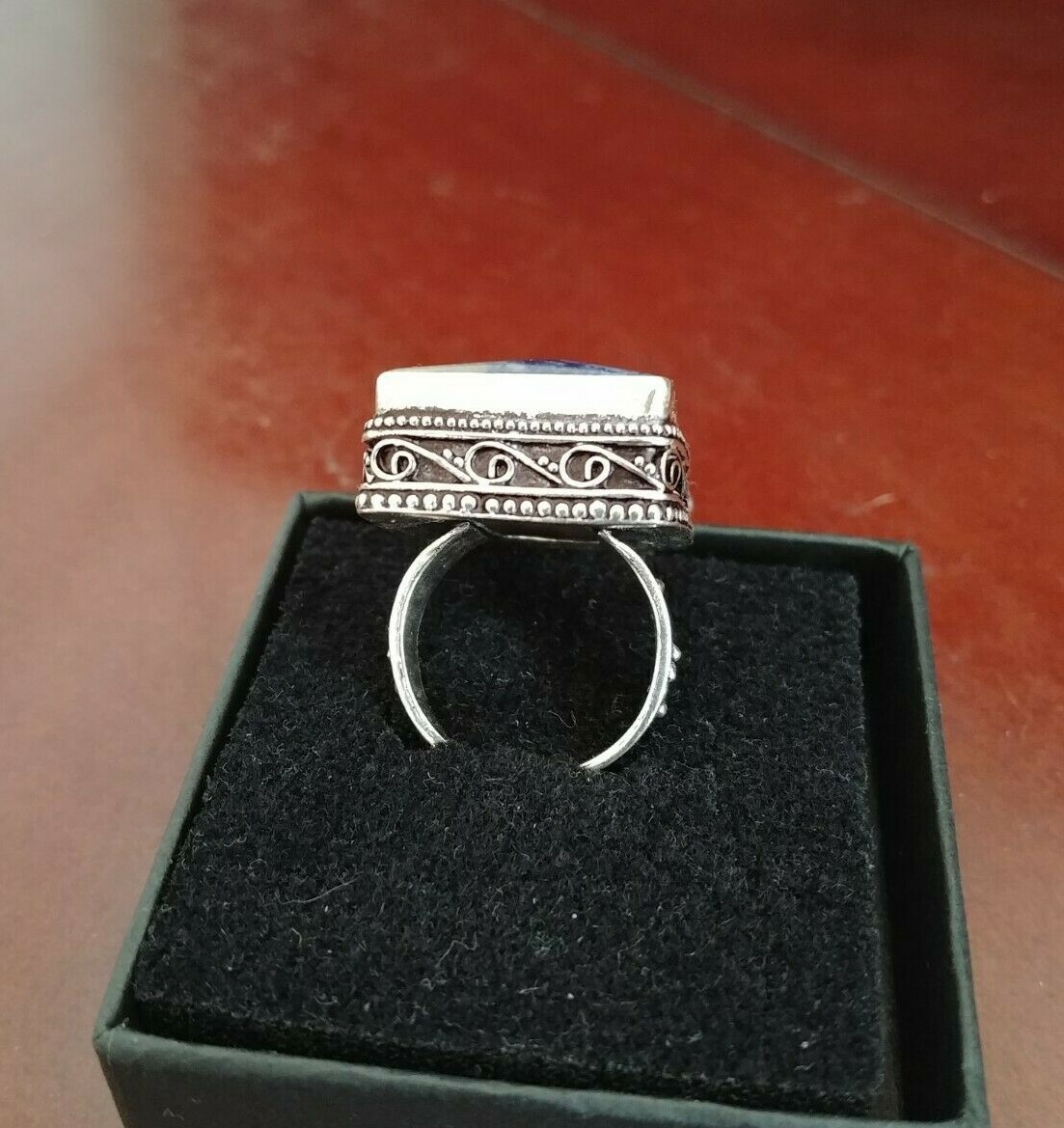 Natural Stone SSilver Mineral Healing Sodalite Fashion Ring Band Charm Gem 6.75