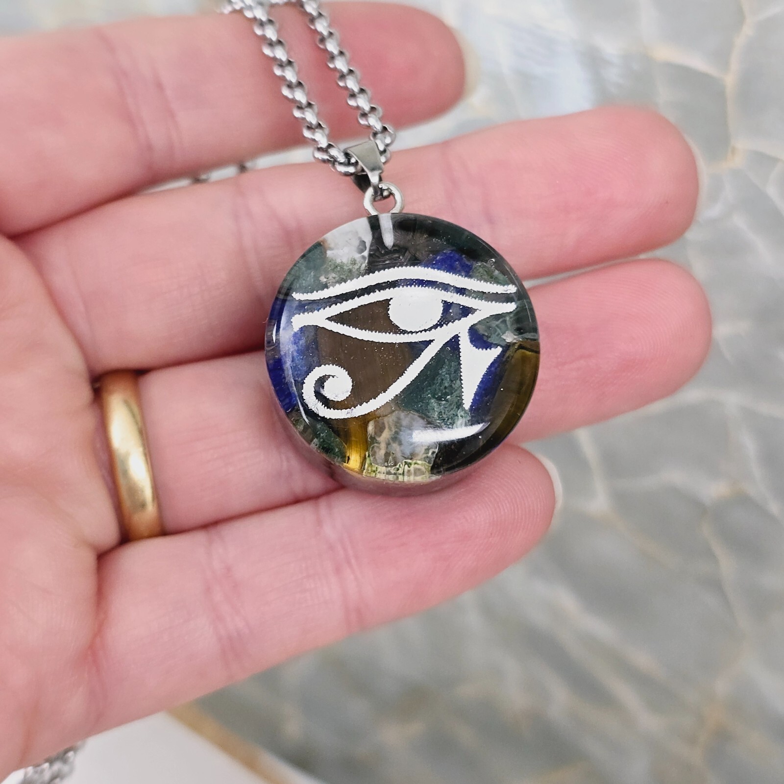 Horus Eye Orgonite – Custom Orgone Generator for protection, health +50 crystals