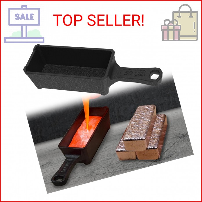 Nelyrho 50 oz Troy Ounce Cast Iron Loaf Bar Ingot Mold Crucible with Handle for