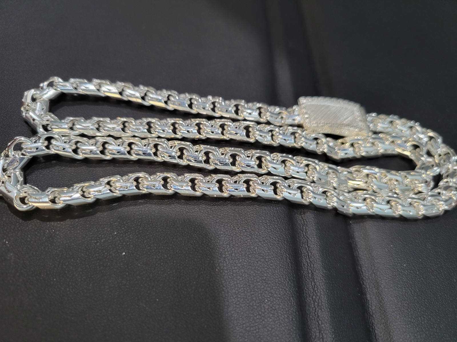 83g 925 sterling silver Chino Link Greek Lock Chain 26″ 9mm Plata Solida Cadena