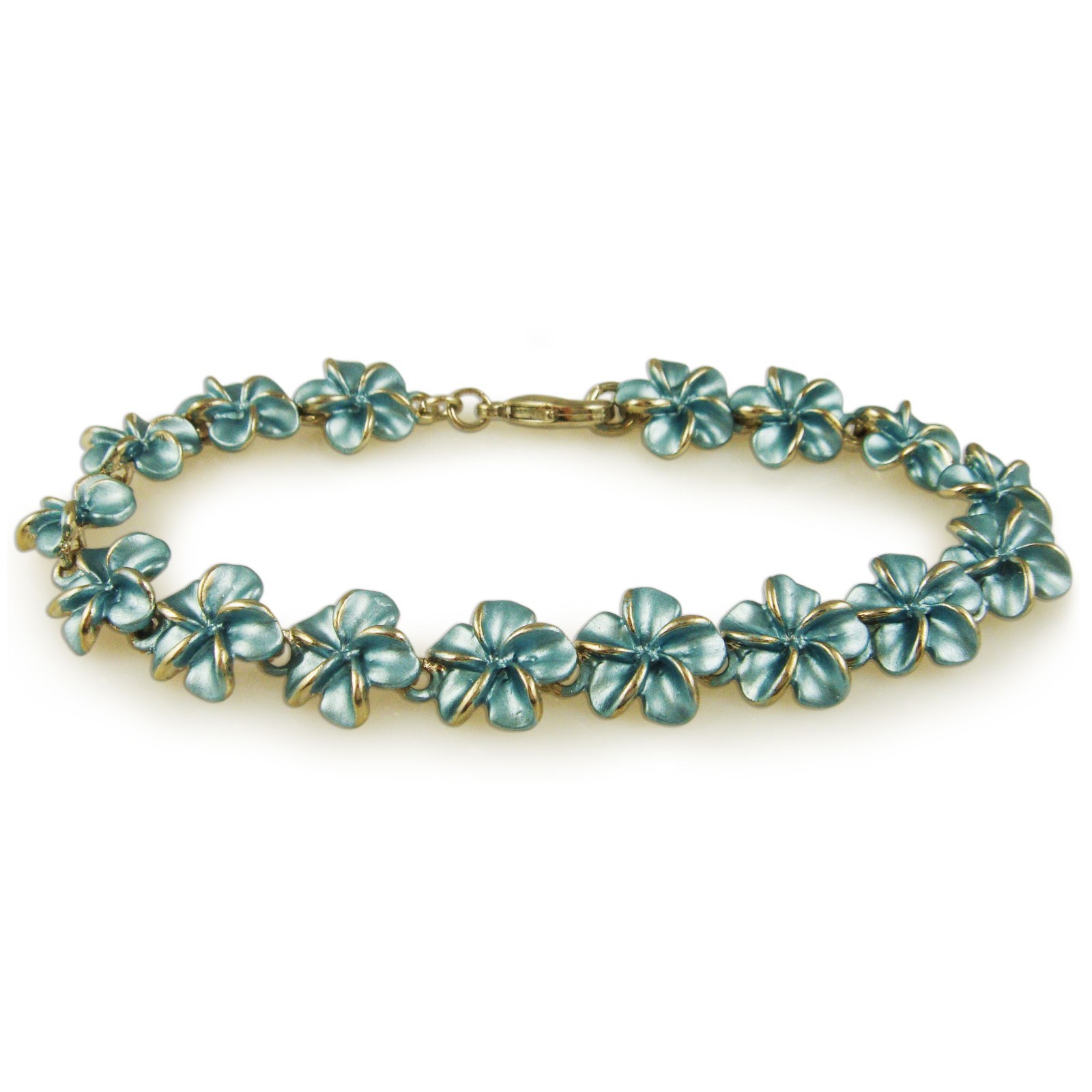 TRENDY CUTE HAWAII PLUMERIA FLOWER CHAIN LINK BRACELET RHODIUM OR GOLD PLATED