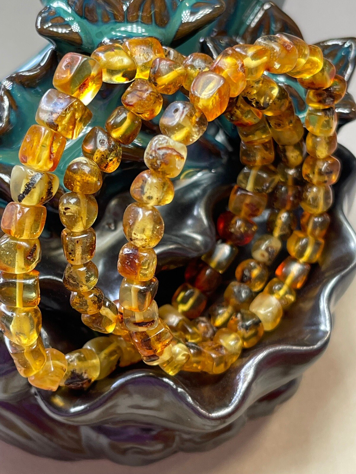 Baltic Amber Bracelet 2 Pieces Set Flower Amber Healing Stone Crystal Gemstone