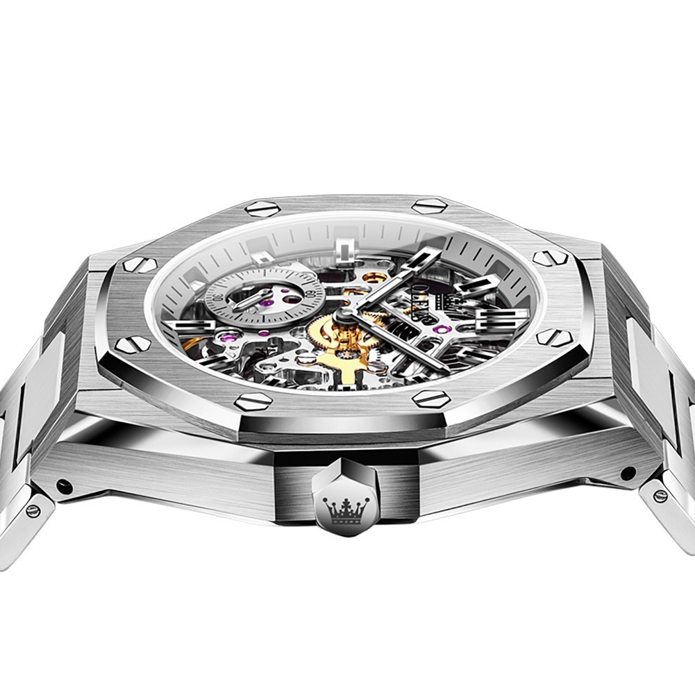 OLEVS 6669 Classic Multi-functiom Rhinestone Hollow Out Gents Mechanical Watch