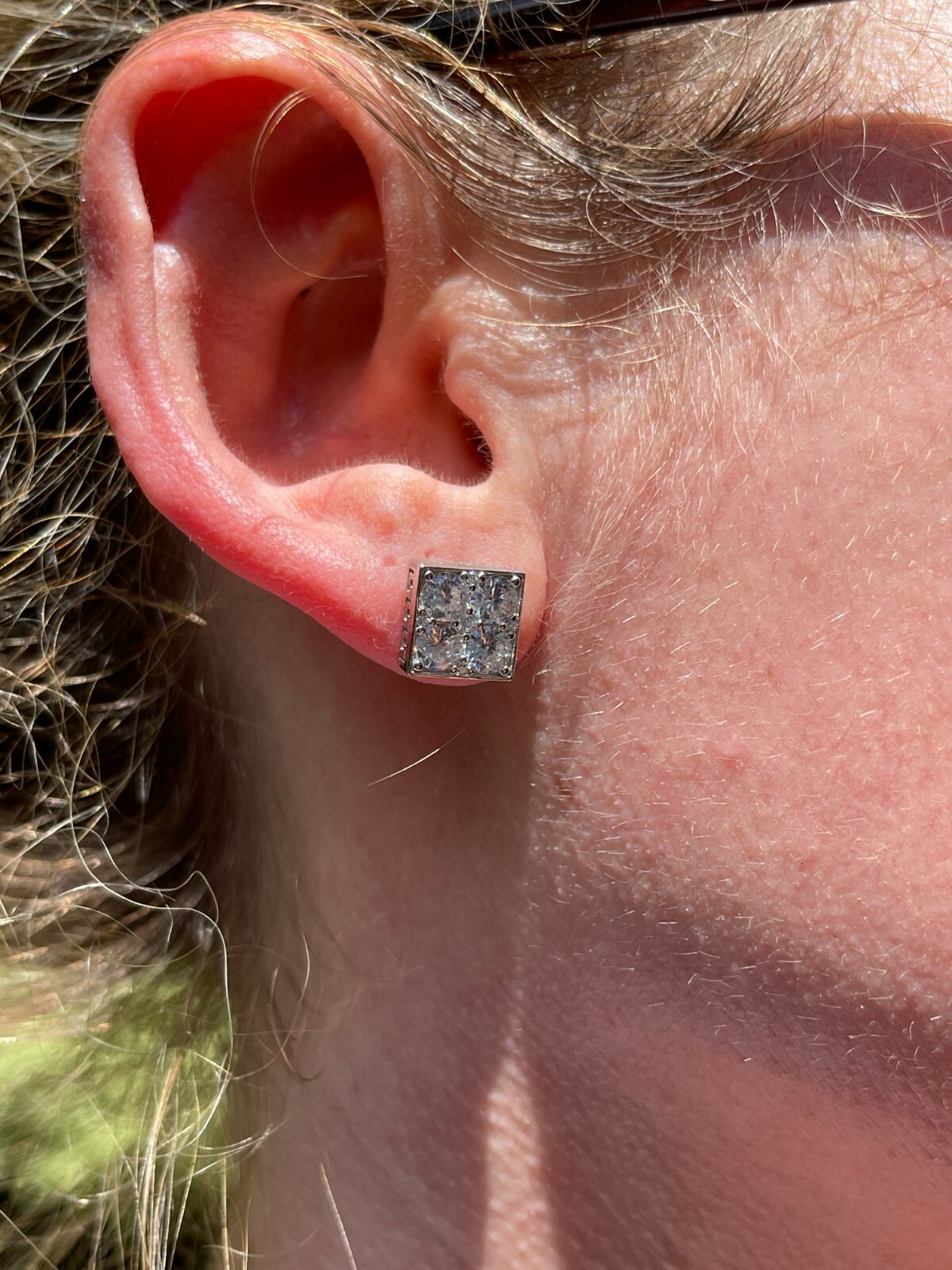 Real 925 Silver Iced Square Cube CZ Hip Hop Earrings Studs Large 9mm Men’s