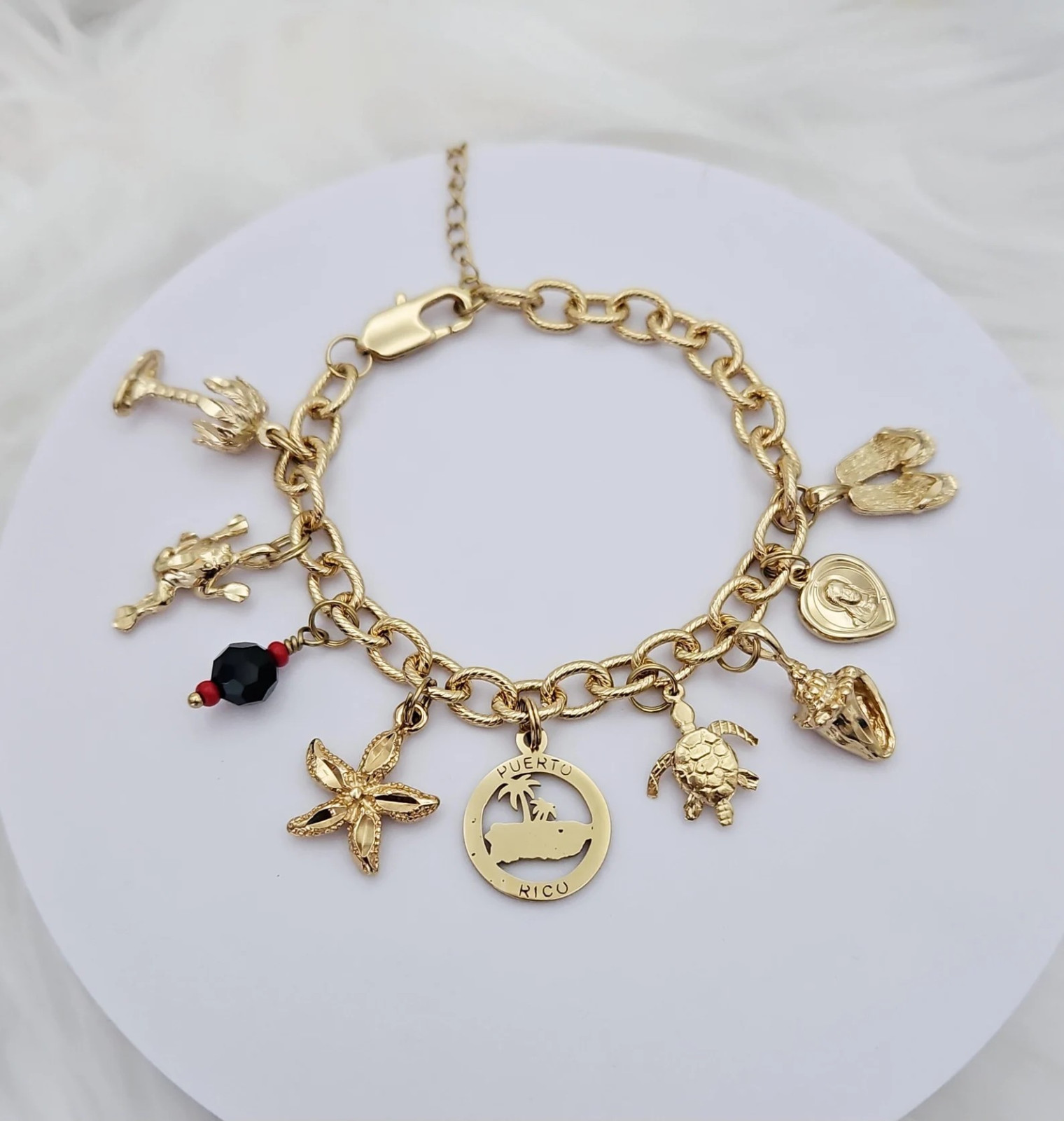 Gold Puerto Rico Charm Bracelet For Women, 14k Heavy Plated Gold
