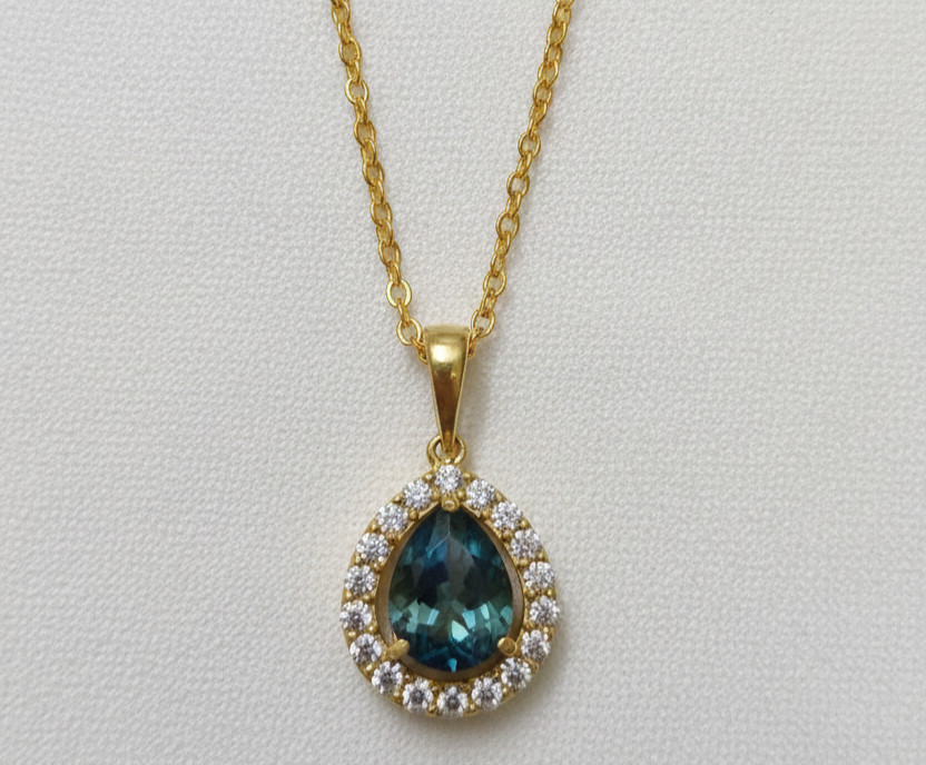 Labradorite Pear Drop Pure Brass Pendant Necklace Gold Plated Gemstone Necklace