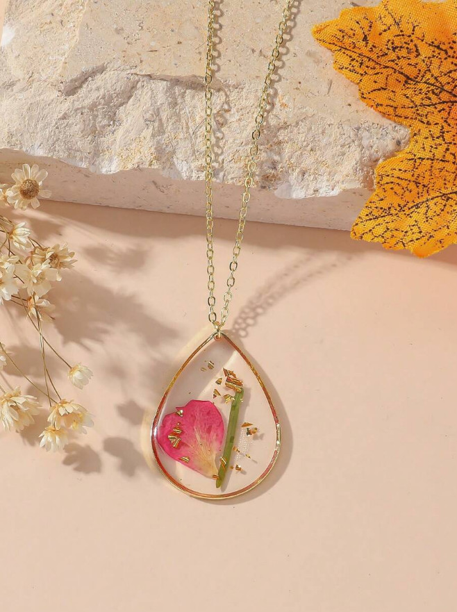 1 PCS Dried Pressed Daisy Real Flower Resin Pendant Necklace Handmade Chain USA