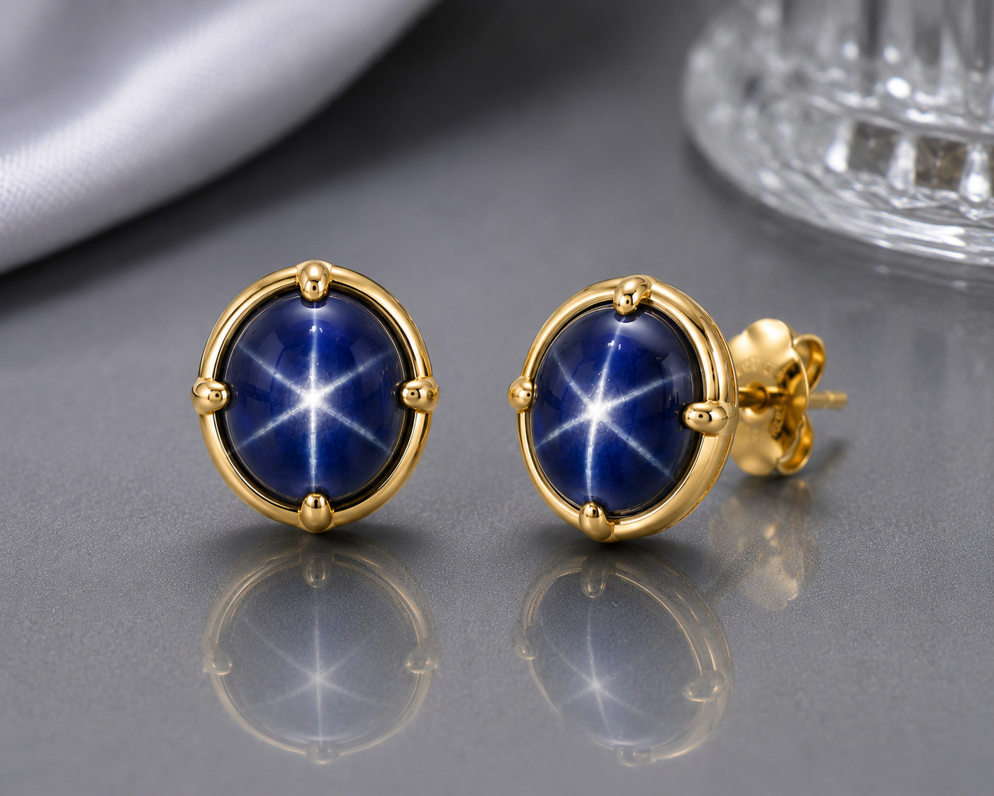 6 Ray Blue Star Sapphire Stud Earring 925 Sterling Silver Push Back Earring
