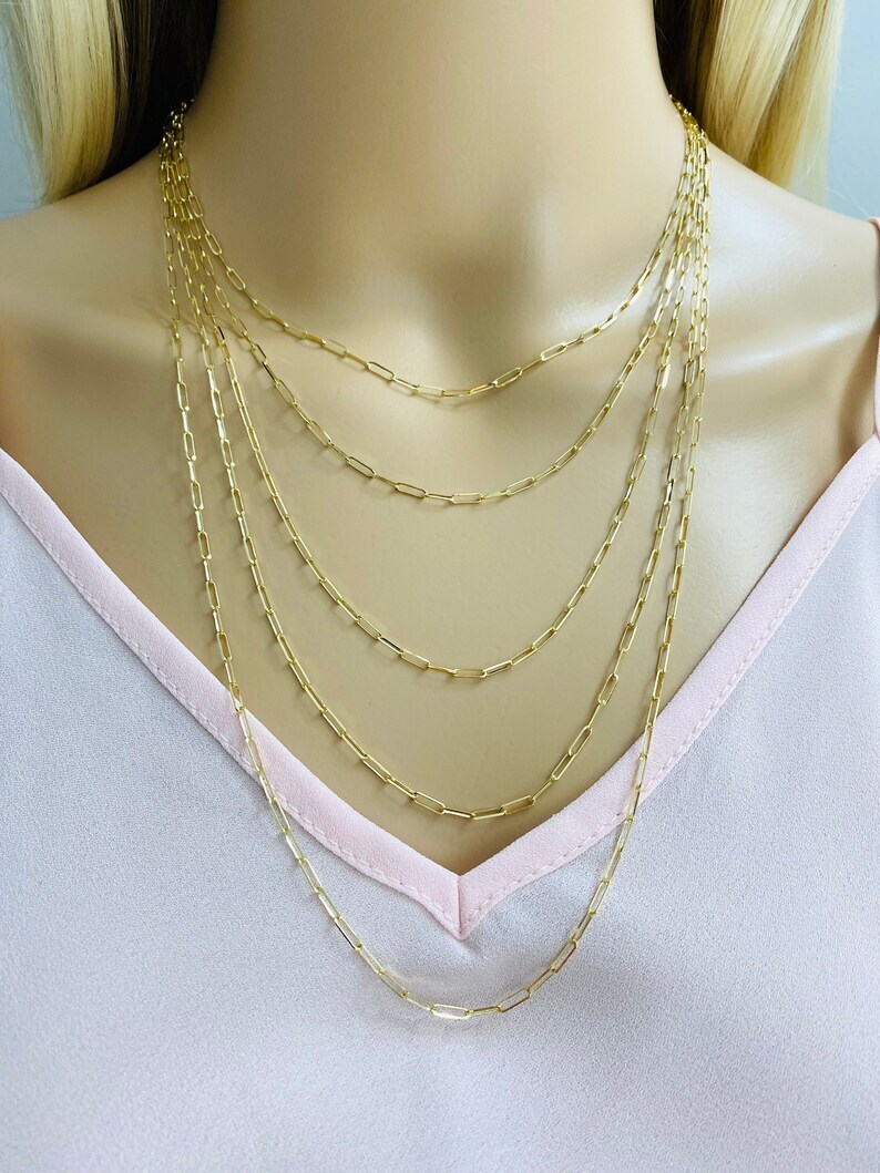 14K Solid Gold Paperclip 2mm Link Chain Necklace, 14k Real Solid Gold – CH571