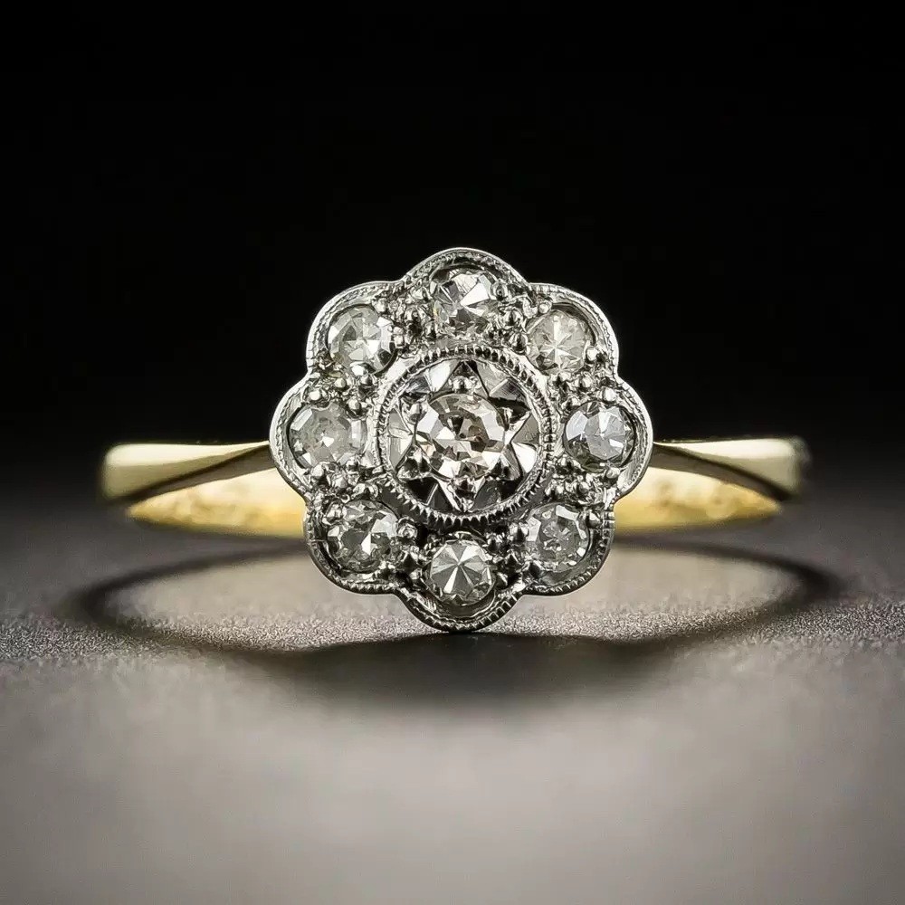 Vintage Art Deco 0.36ct White Round Bezel Set Engagement Ring 14K Gold Finish
