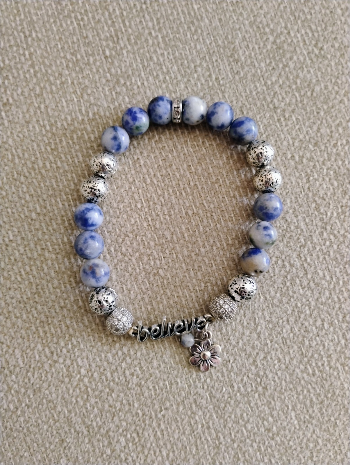 Set of 2 Semi Precious & Lava Beads Bracelet With Charm and Inspiration words.