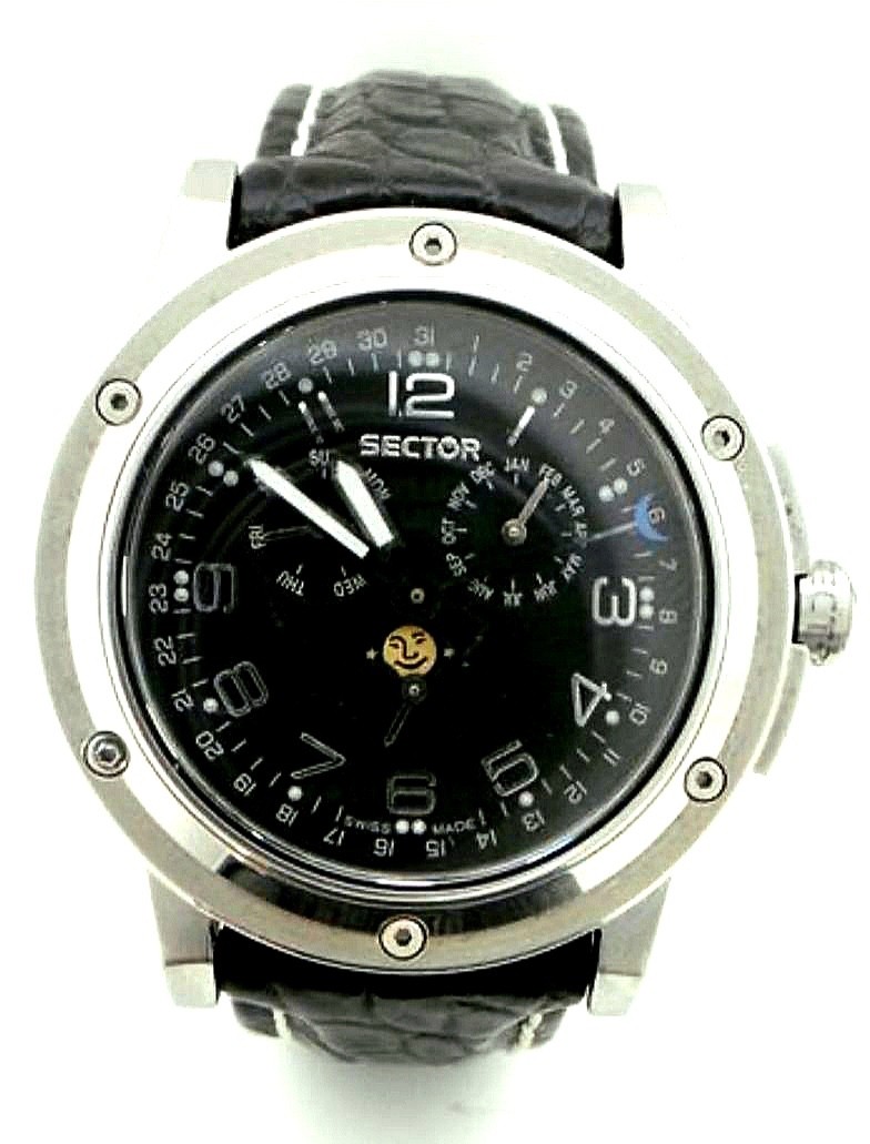 New Sector 850 Moon Face Steel Leather 100Mt Swiss Made Watch