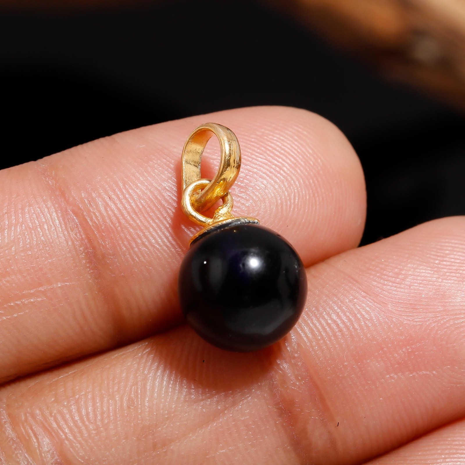 100% Natural Black Onyx Ball Chain Pendant Gold Fill 925 Sterling Silver Jewelry