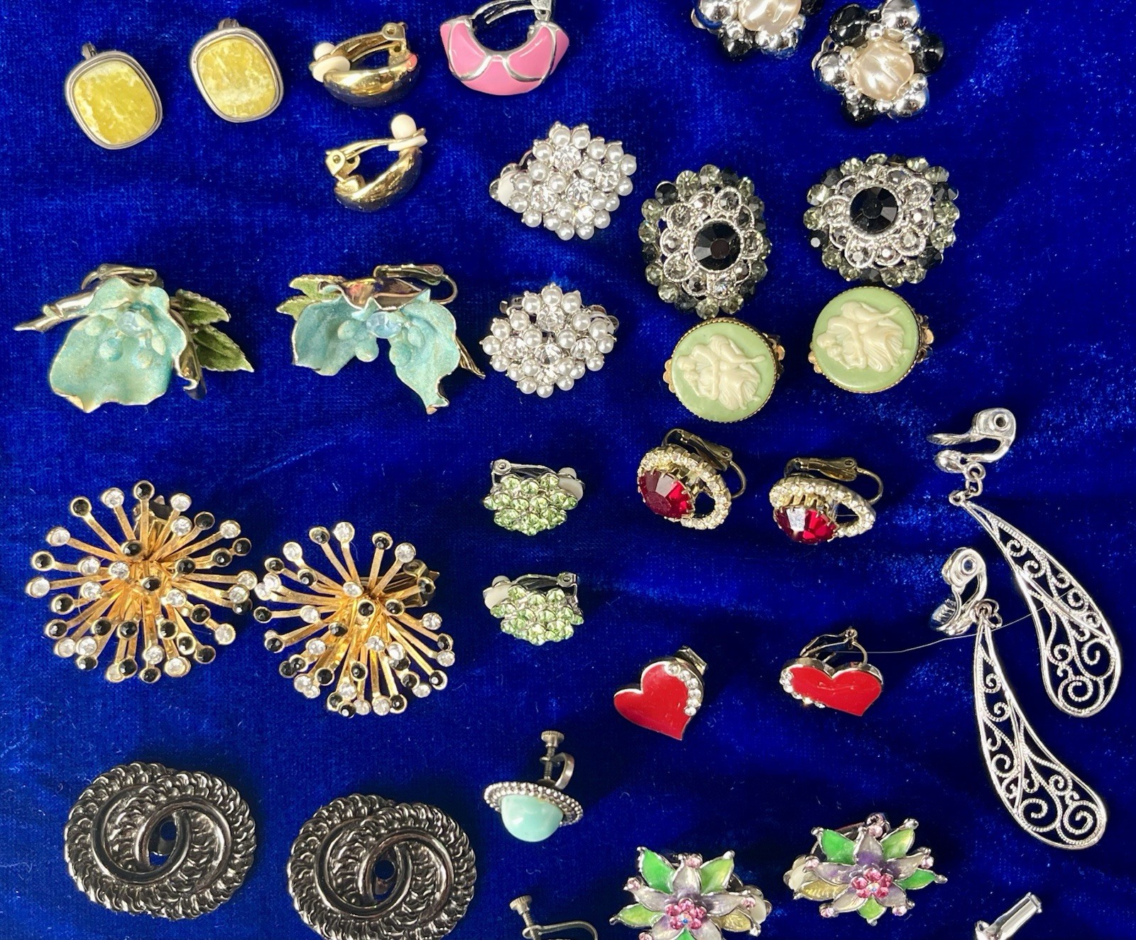 VTG To Now Clip On Earrings Lot Of 26 Pairs Rhinestone Pearl Sterling