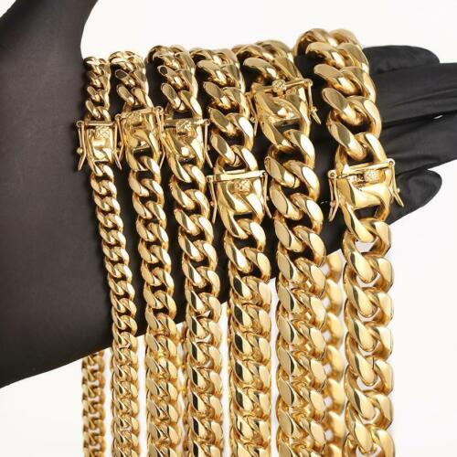 Heavy Stainless Steel Men’s Miami Cuban Link Chain or Bracelet 18k Gold Plated