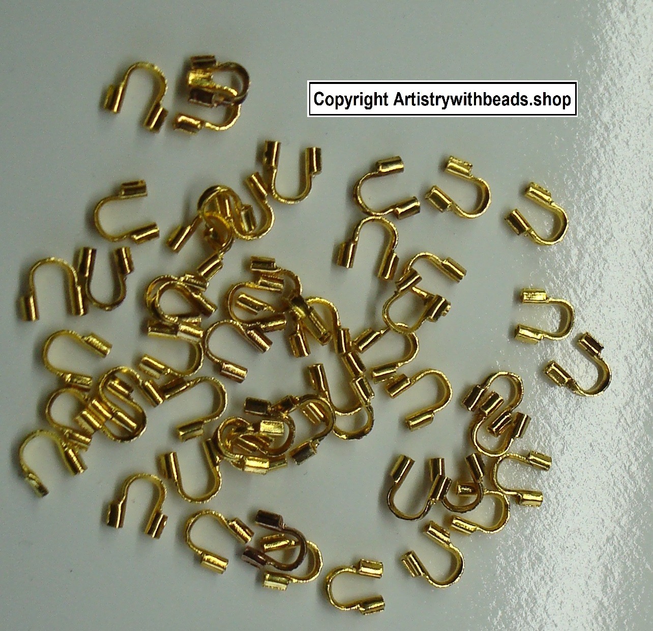 JEWELRY Wire Protectors 50 Gold Plt Crimping Loop Protect Wire to Clasp FPC091B