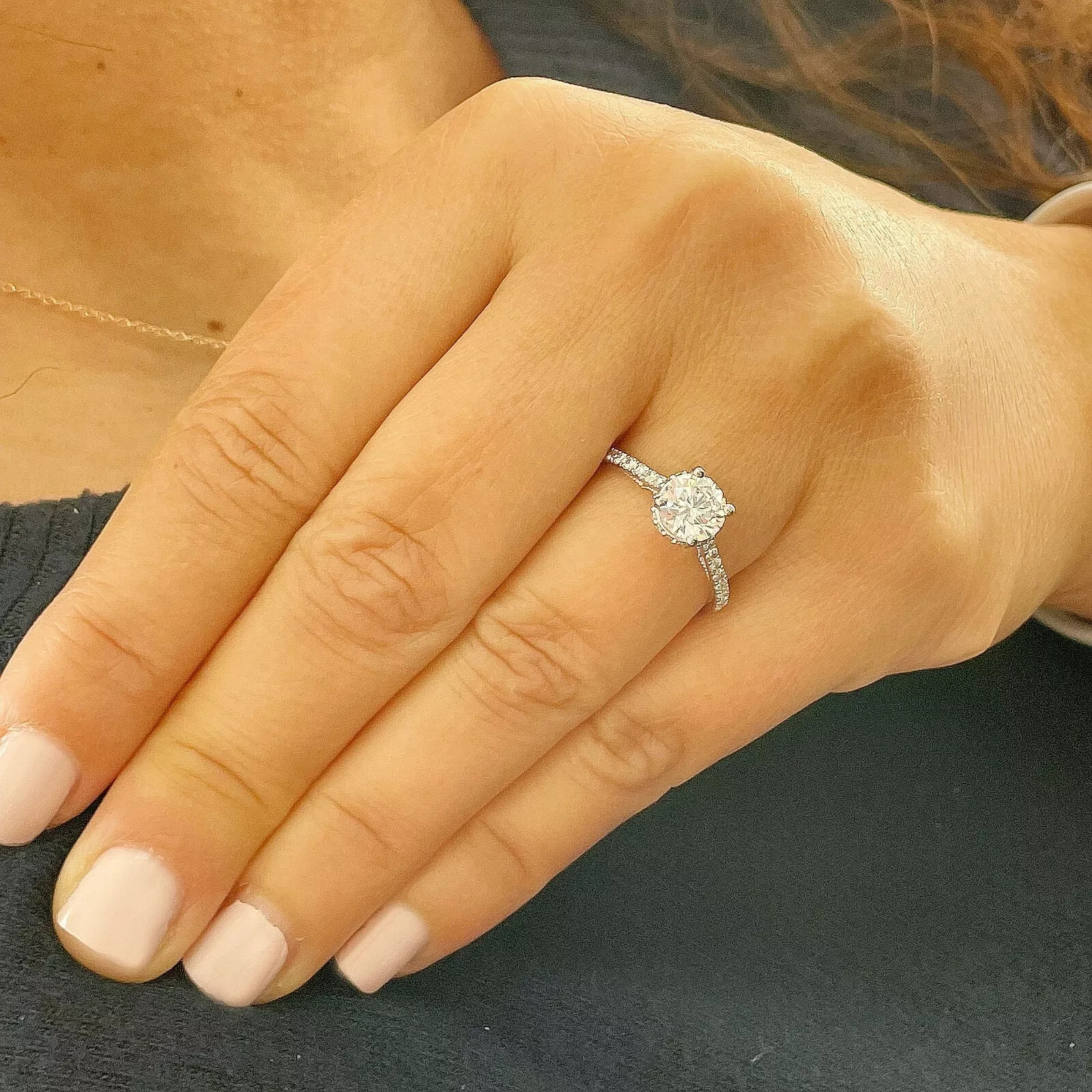 Certified Natural 1.35ct F/VS1 Round Diamond AAA 14K White Gold Anniversary Ring