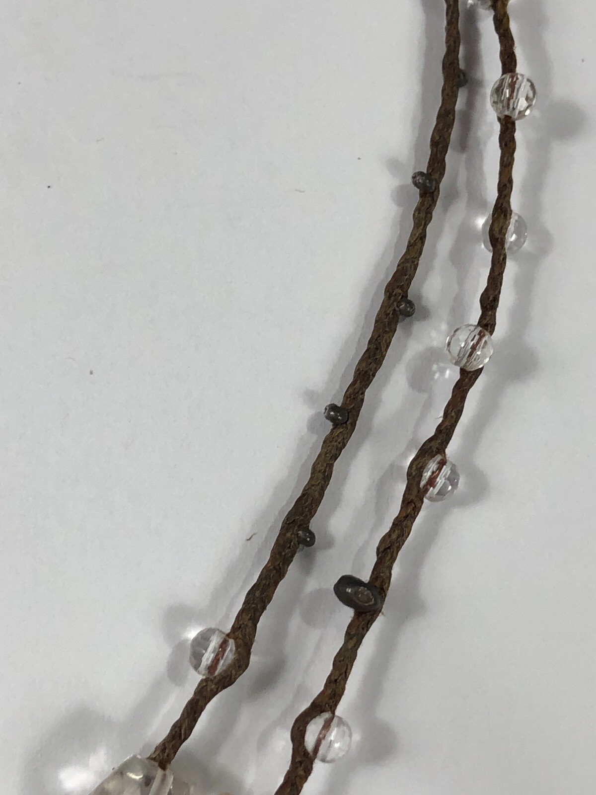 CL Necklace Sterling Silver Quartz Bead Braided Twine – 15 in Length