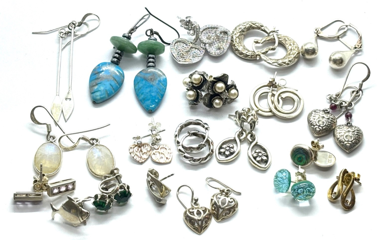 Job Lot of 20 Pairs Sterling Silver Earrings – 60.8 grams