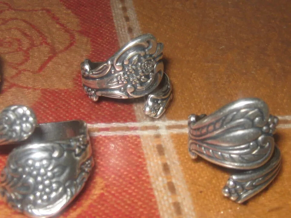 Wholesale LOT of 5 Silver Plated Floral Ring Spoon Rings Sizes 5 -10 Adjustable