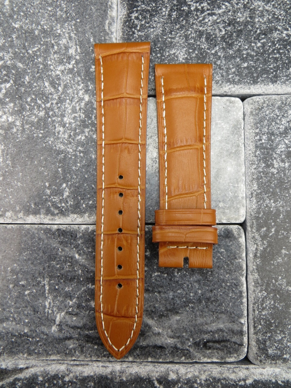 18mm Leather Strap Honey Brown Watch Band with OEM OMEGA Buckle Set Polish Beige