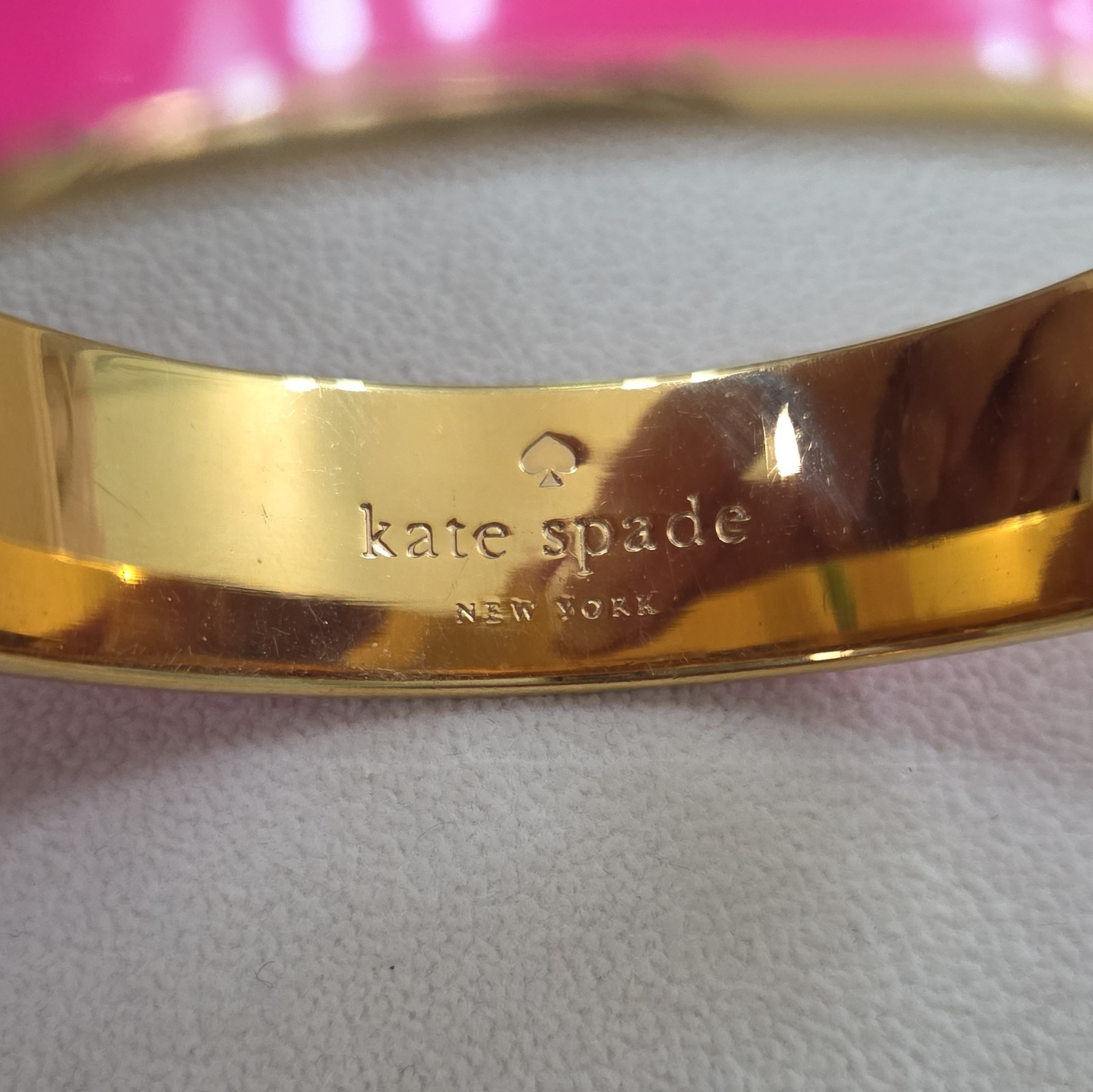Kate Spade New York Signed Engraved Enamel Bangle Bracelet Set of 2 Gold Tone