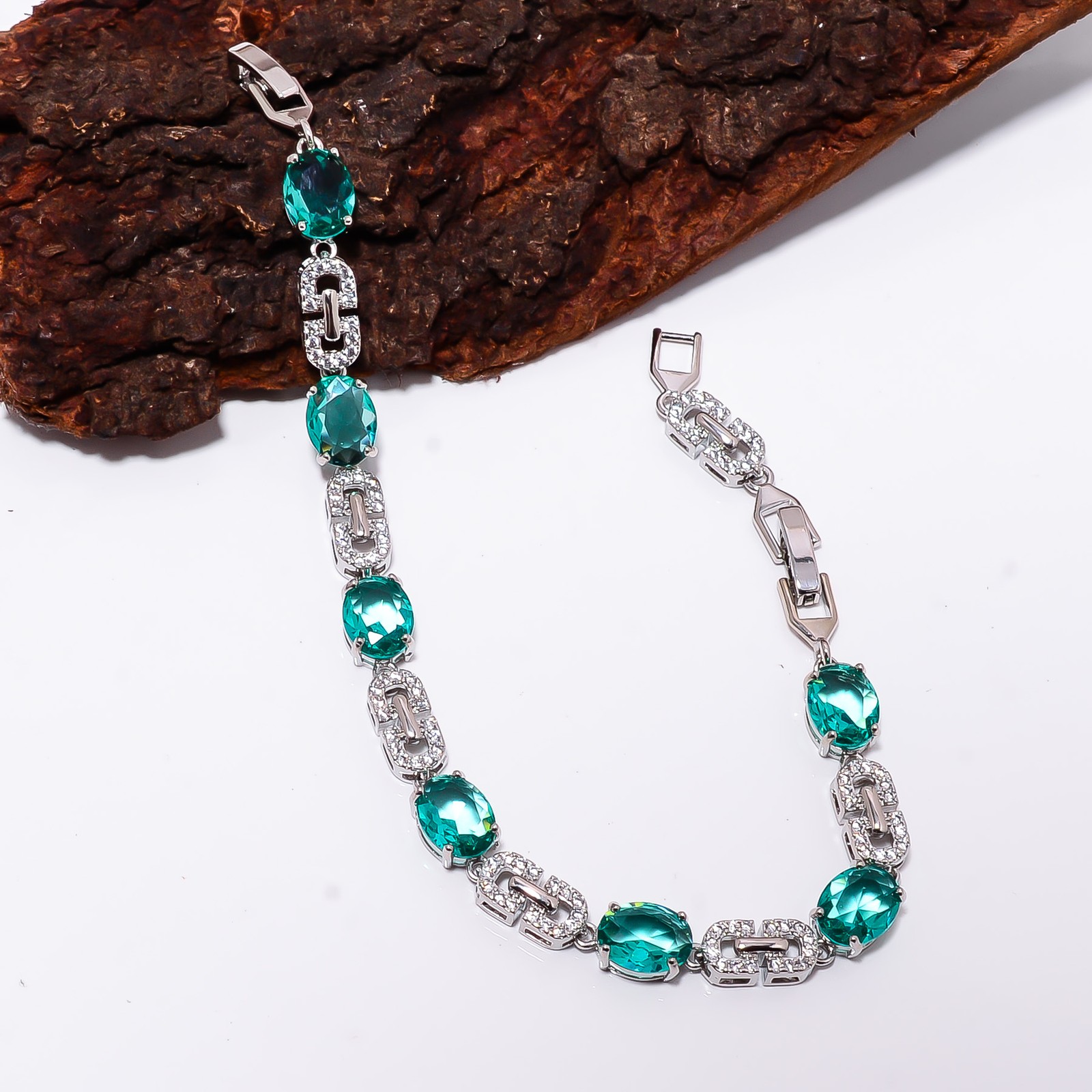 Apatite, CZ 925 Sterling Silver Adjustable Bracelet 7-8″ B140212, Gift for her