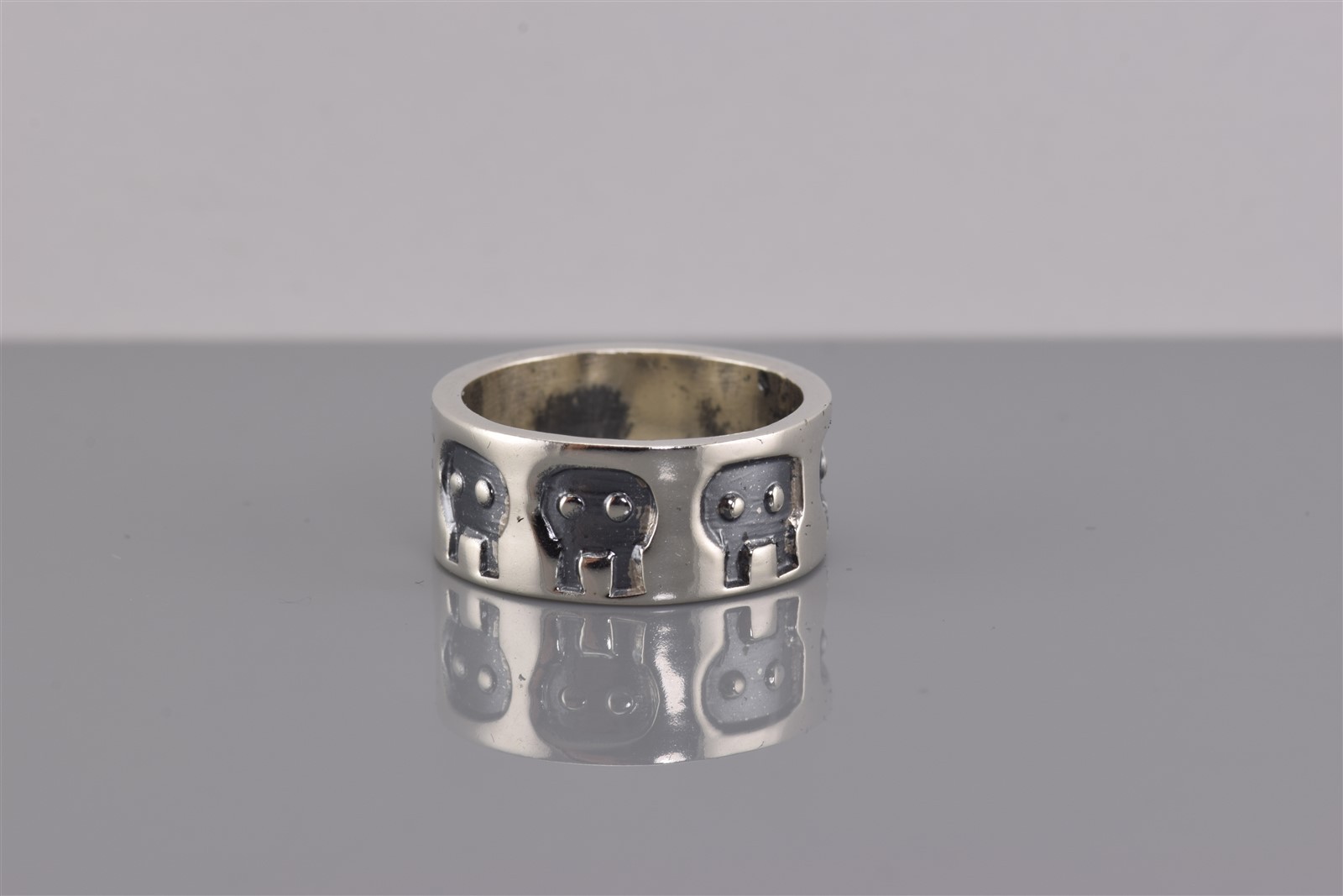 Sterling Silver Solid 8mm Carved Aliens Pacman Ghosts Band Ring Mex 925 Sz: 6