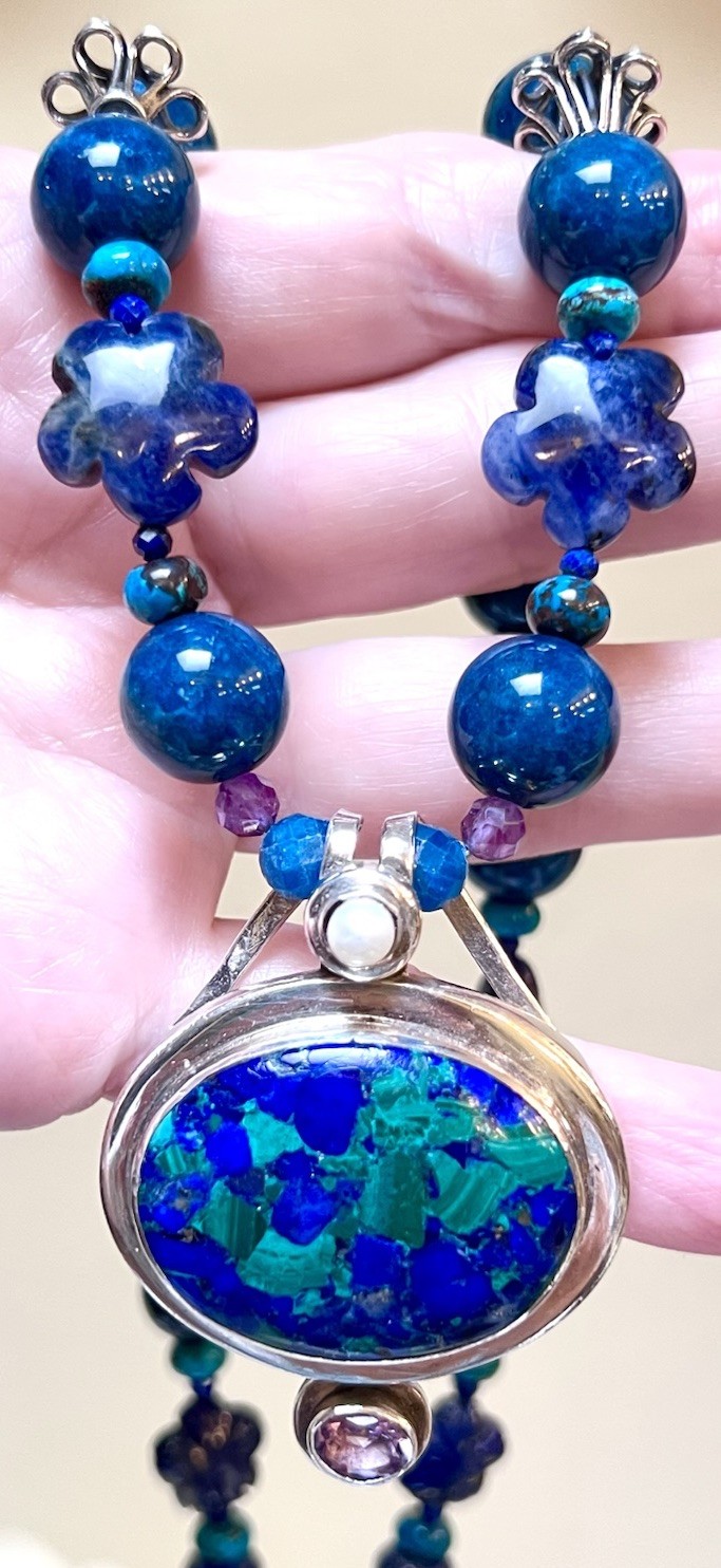 GORGEOUS Artisan Sterling Silver Azurite, Chrysocolla, Lapis, Etc. Necklace