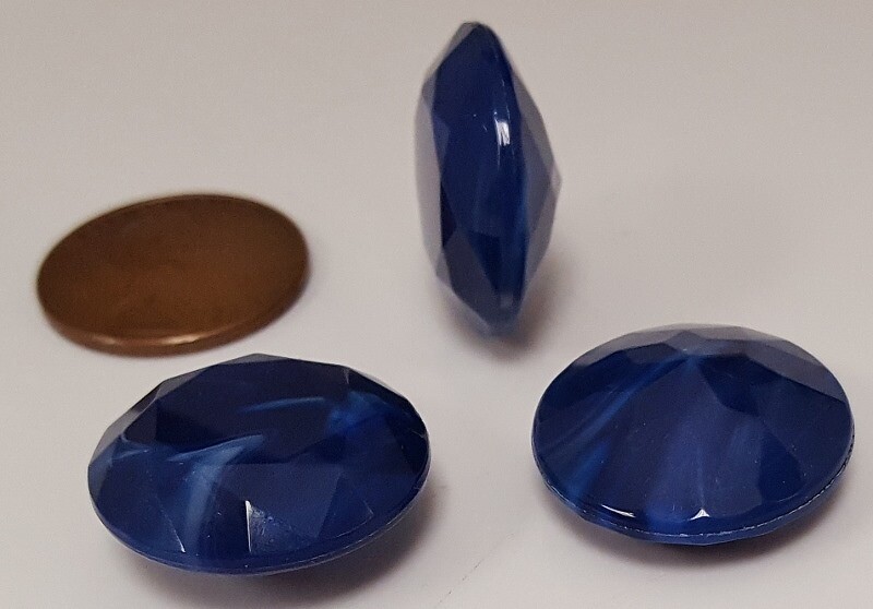 12 VINTAGE BLUE MARBLE ACRYLIC 20mm. ROUND FACETED RHINESTONE GEM JEWELS N445