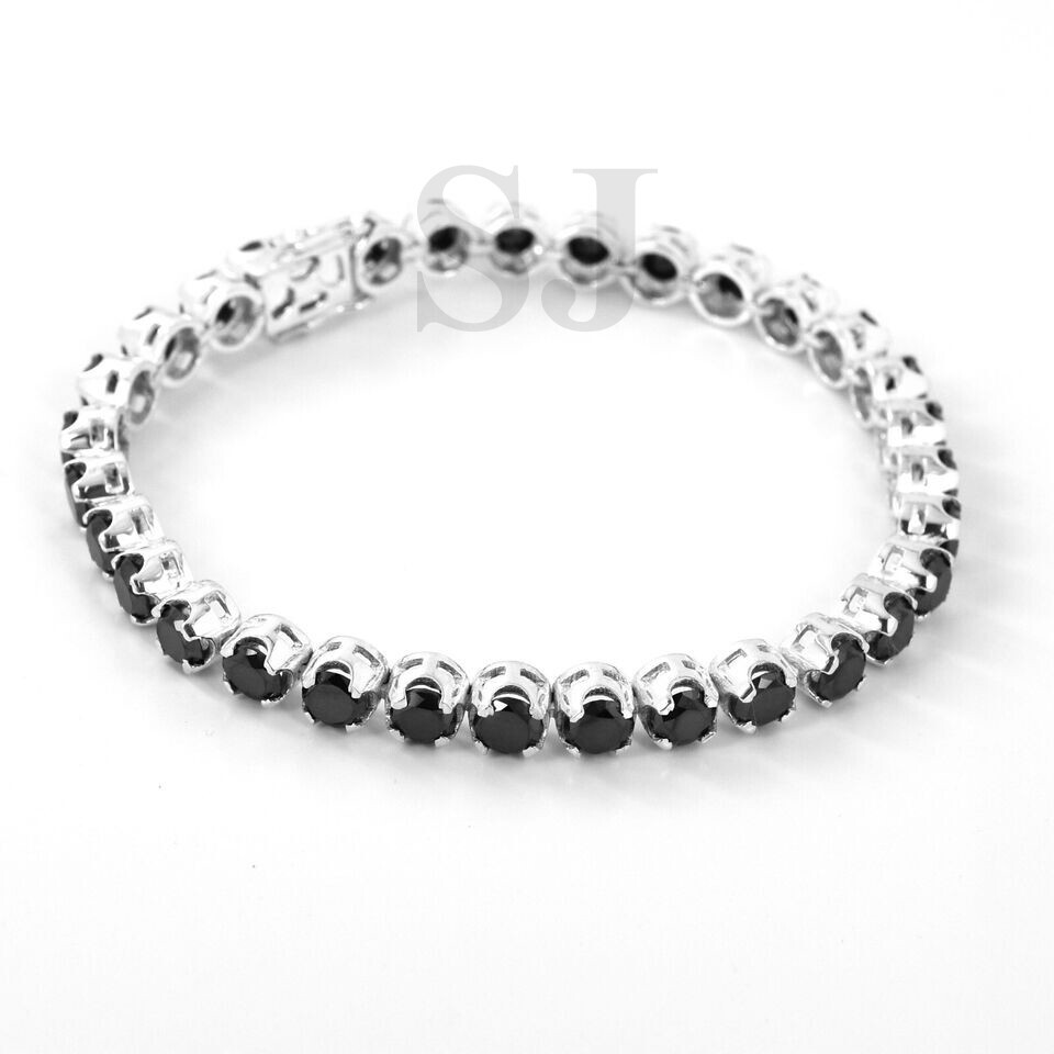 5 mm Black Diamond Tennis Bracelet 23 Ct, 925 Silver, Great Luster, Unisex Gift