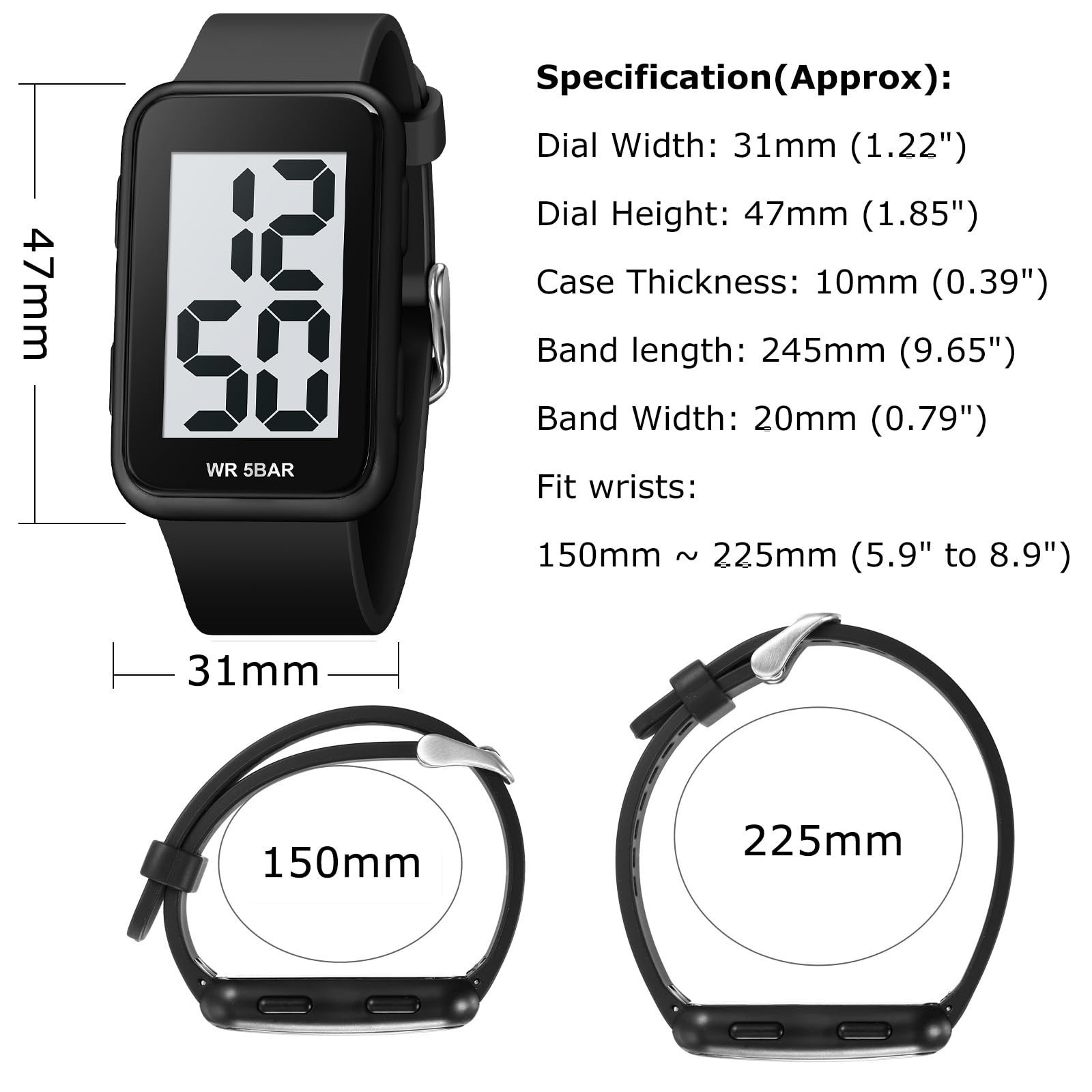 Large Display Waterproof Digital Watch for Men & Women – Stylish & Durable Timep