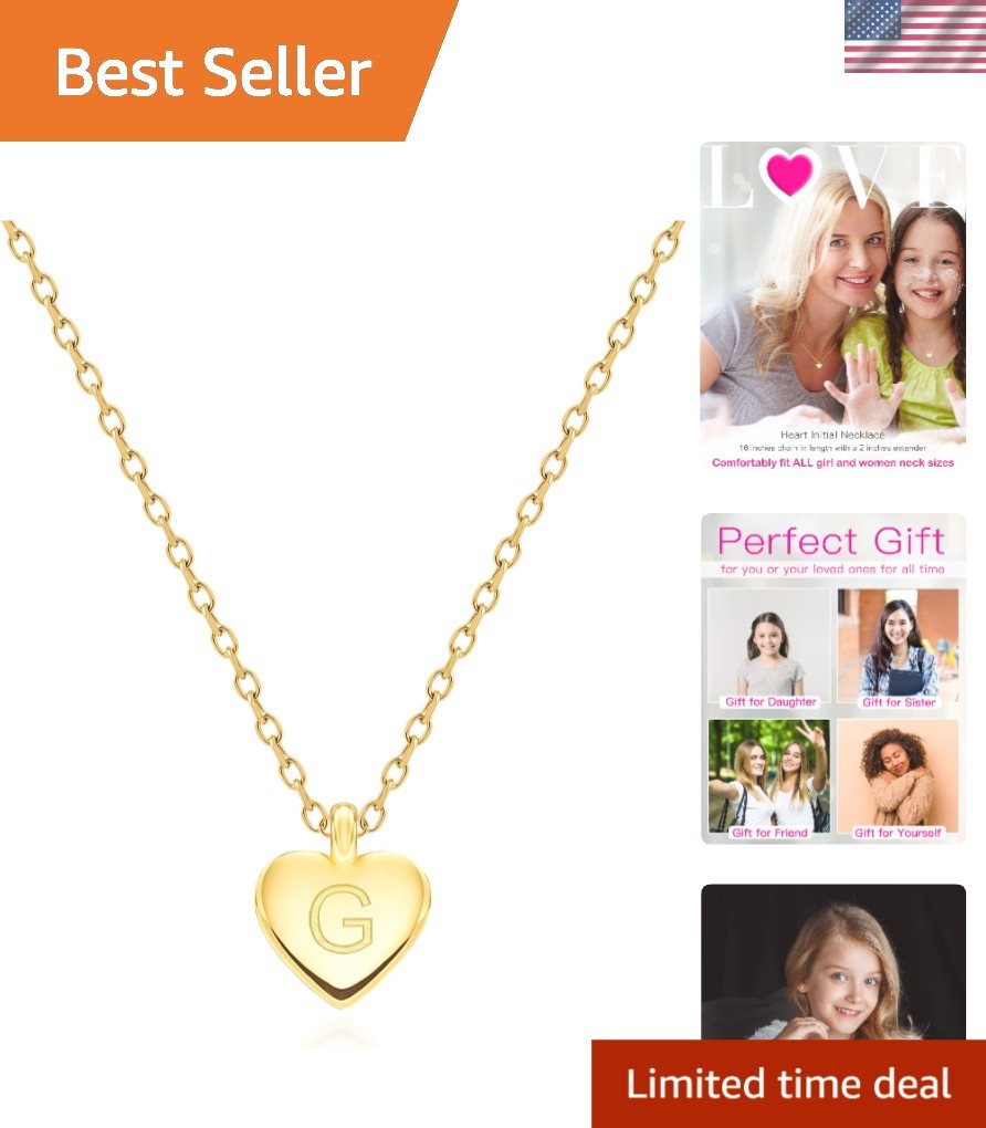 Personalized Heart Pendant Necklace, 18k Gold Engraved Love Jewelry for Women